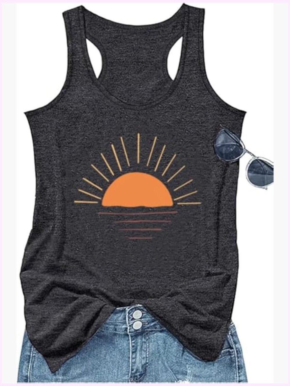 Vintage Graphic Loose Sleeveless Tank Top Summer Beach Racerback Cami